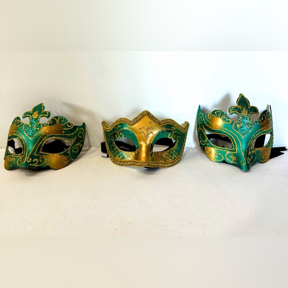 3 Stamped Original Venetian Eye Mask Hand Painted Made In Venice Italy Pre Owned